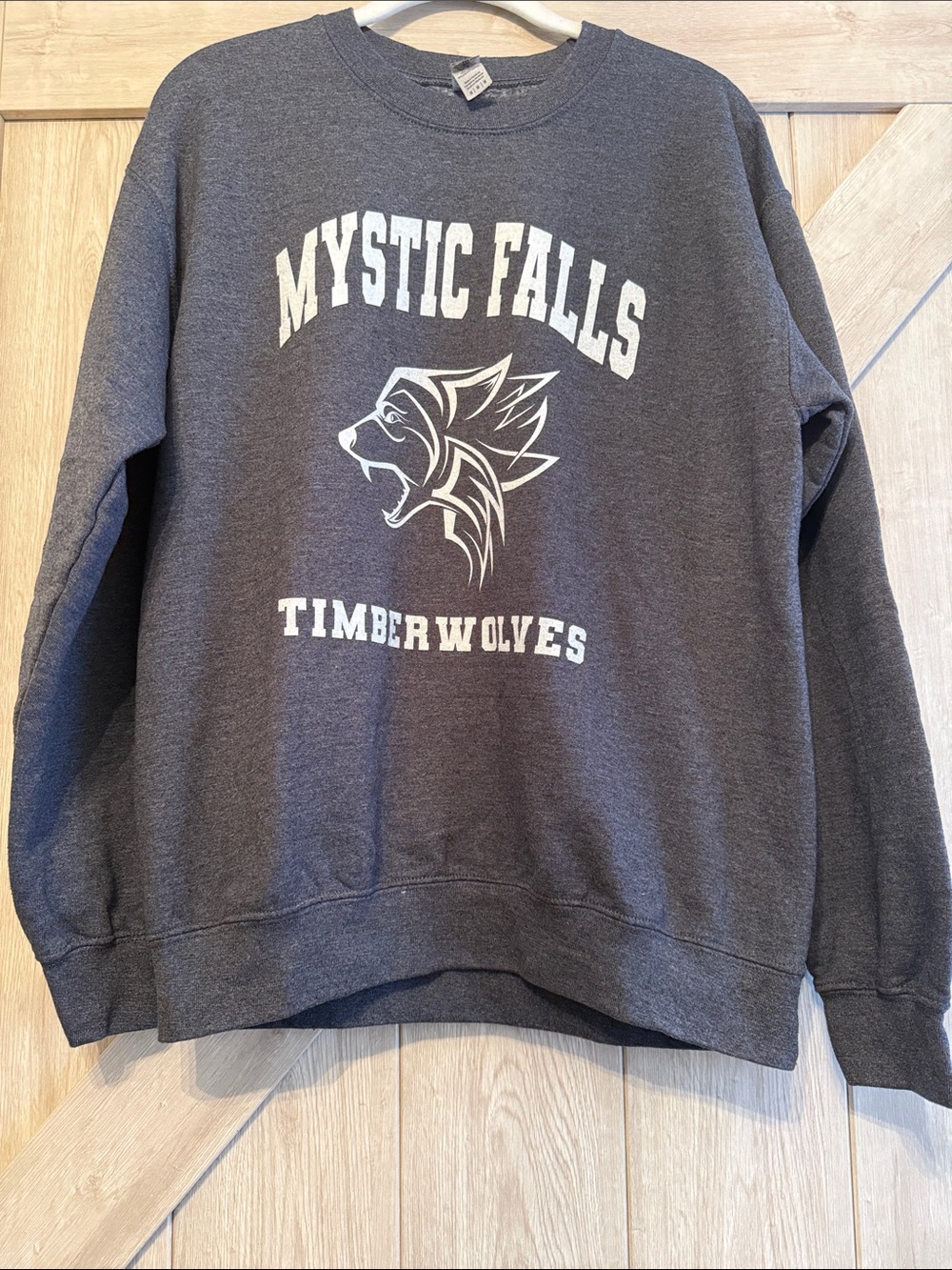 Gildan Gray Mystic Falls Timberwolves Crewneck Sweatshirt